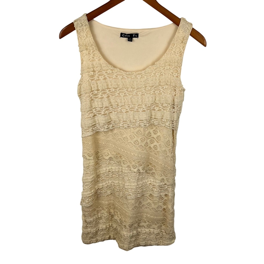 Lace Layers Cream Boho Sundress Dress Small Scoop Neck Luxe Layers Cottage